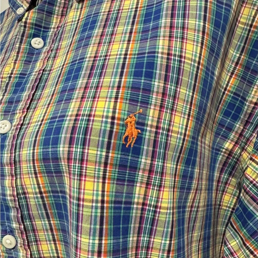 Polo Ralph Lauren Button Up Rainbow Multicolor Plaid Shirt Men’s size Large